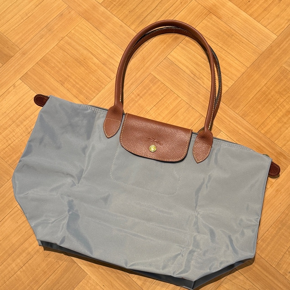 Longchamp Gray Tote with Brown Accents